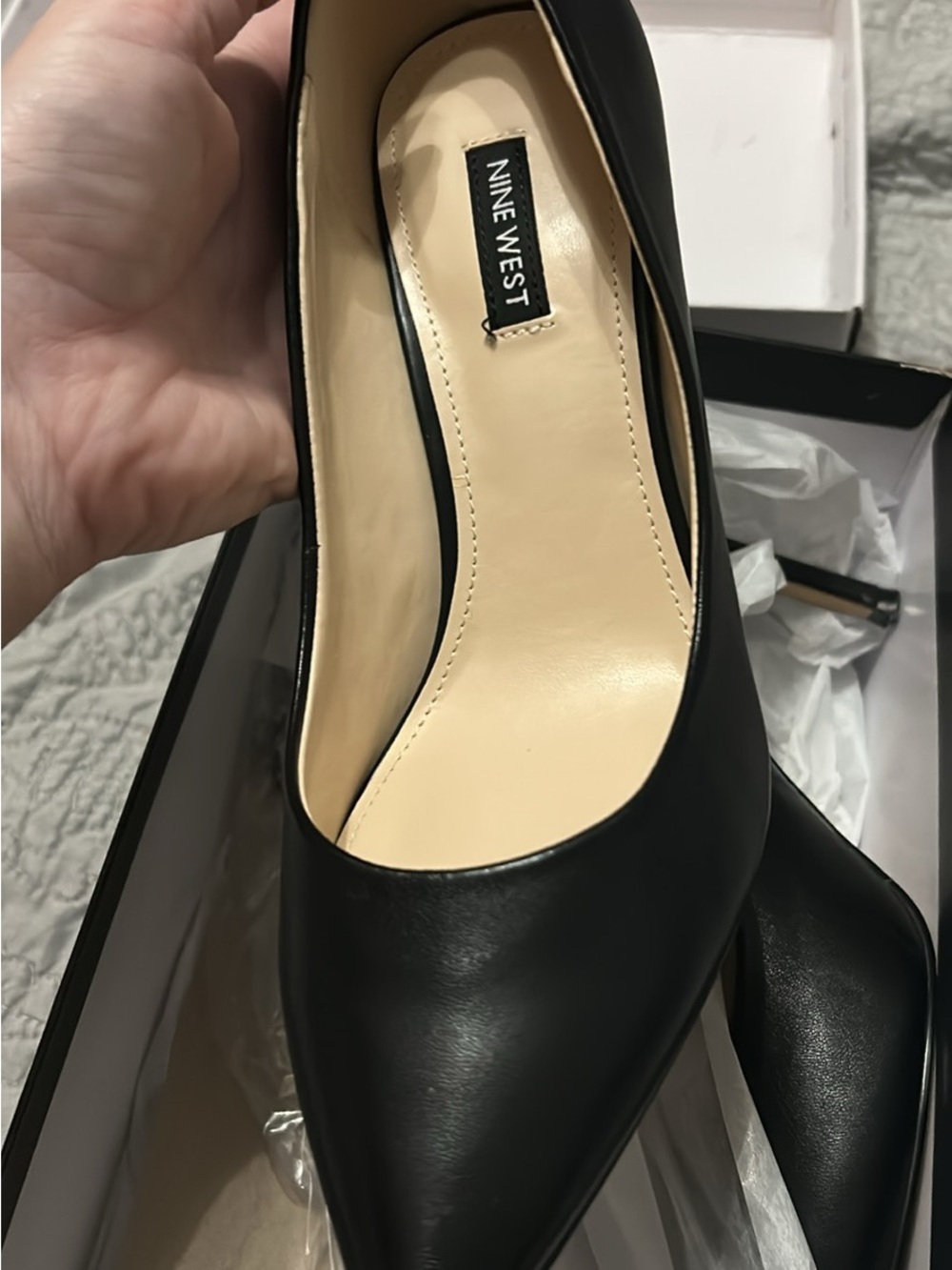 Nine West Black Leather Pointed-Toe Pumps